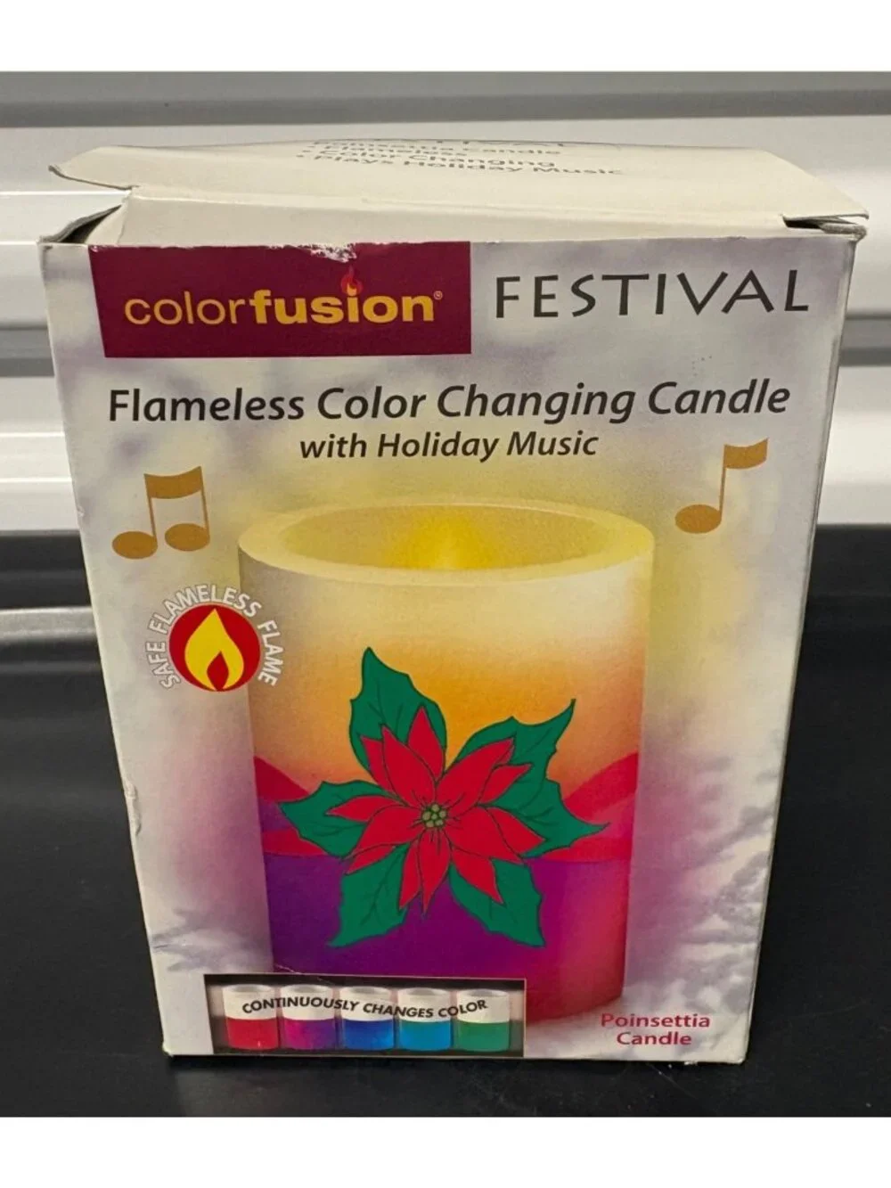 Colorfusion Flameless Color Changing Candle Christmas Flameless Music Poinsettia